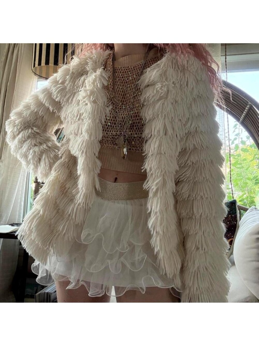 cream faux fur jacket